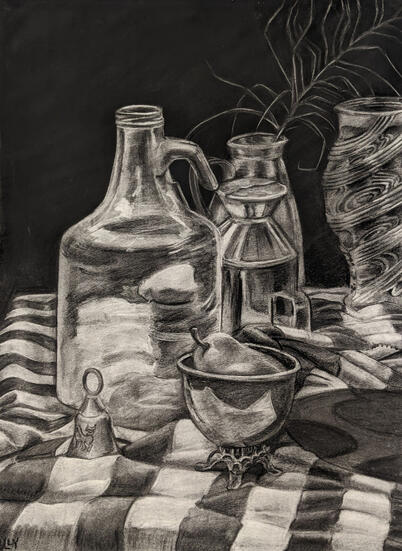vessels (pinstripes) (2022) charcoal on paper