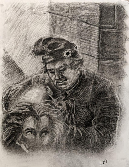 the last toilet of charlotte corday (study) (2022) charcoal on paper After Lumb Stocks's The Last Toilet of Charlotte Corday (c. 1869)