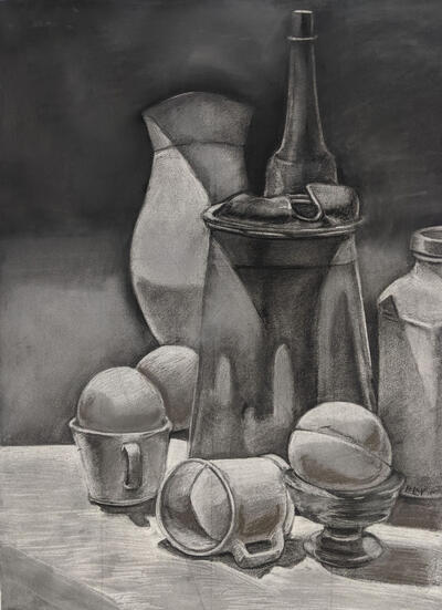 vessels (cloudy) (2022) charcoal and white pastel on paper.