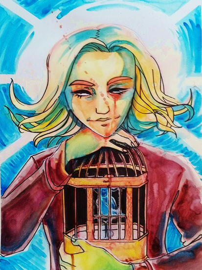 gilded cage (2021) watercolor and marker on paper
