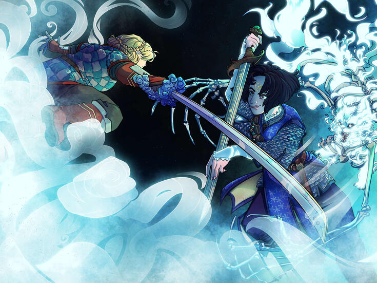 cherise versus sabriel (2023) digital illustration Piece made for as a commission for Tony Maravilla. Features Sabriel and Mogget from Garth Nix&#39;s Abhorsen